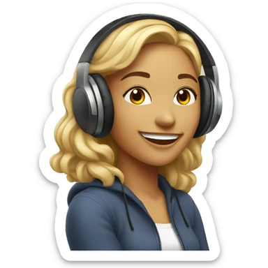 Beautiful woman smiling while listening to music with headphones sticker