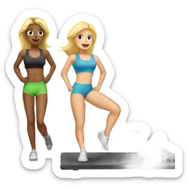 Two blonde girls at a gym working out  sticker