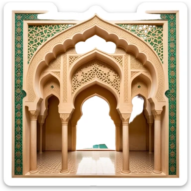 Alhambra – Cinematic Realistic Alhambra, depicted as a majestic Moorish palace with intricately carved arches, lush courtyards, and detailed tile work, bathed in soft golden light and dynamic shadows that highlight its opulent historical beauty. sticker