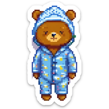 bear in pajamas with sleeping cap, pixel art style sticker