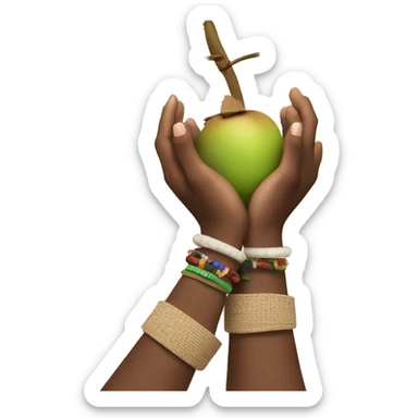 2 white hands holding 2 coconuts with bracelets on wrist  sticker