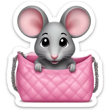 Cute Grey mouse is sitting in a pink chanel bag sticker