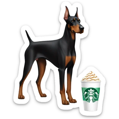 Doberman dog with Starbucks sticker