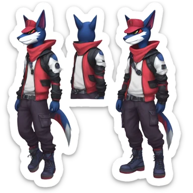 Cool Anthro Noibat-Zangoose-Quilava-Litten-Sphynx-Pokémon with edgy stripes collar punk techwear cool fiddler-hat Full Body sticker