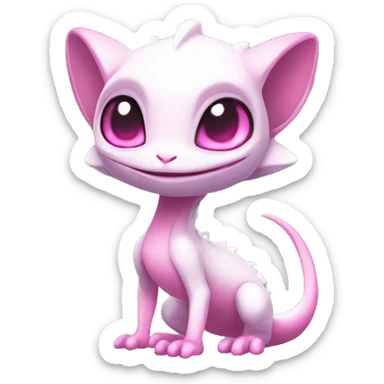 White, Chibi, White body, Anthro-Sona-Lizard-Alien-Salazzle-Mew-Fakémon, with pink eyes, Full Body sticker