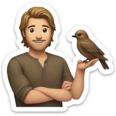 Man with a soft brown hair catch bird sticker