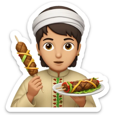 young Lebanese person in traditional arabic outfit eating kebab sticker