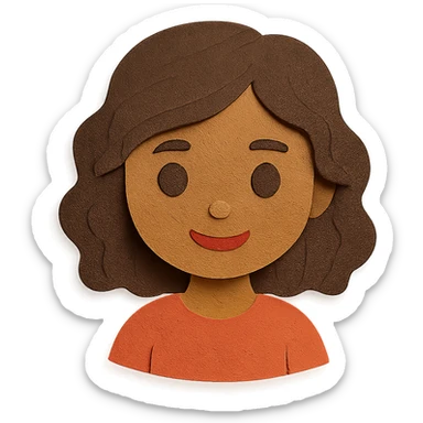 brown girl with wavy hair and brown eyes in paper craft style sticker