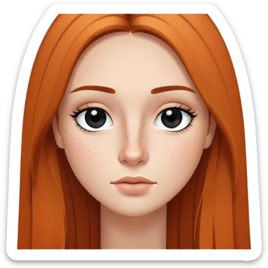 woman with straight long hair, deep black eyes, minimal makeup, and freckles on cheeks and nose sticker