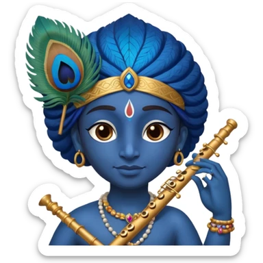 Blue Krishna and peacock feather on head with flute sticker