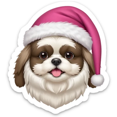 one little all white shih tzu with pink santa hat and one white and black havanese with red santa hat sticker
