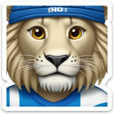 A lion in a hockey uniform in white and blue sticker