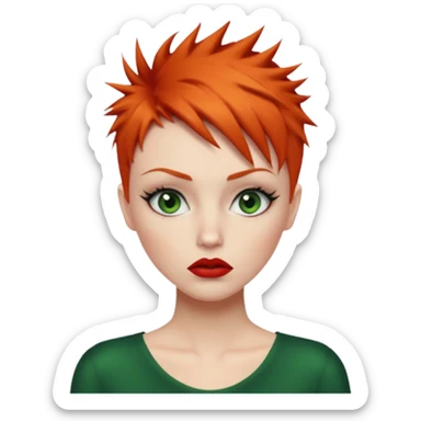 Short spikey Ginger hair, green eyes, black long eye lashes large red lips White woman embarrassed sticker