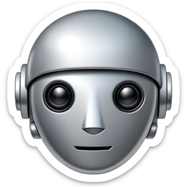 polished minimalistic perfectly round steel robot face, simple clean design sticker