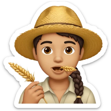 Campechano mordiendo una ramita de trigo en la boca sticker