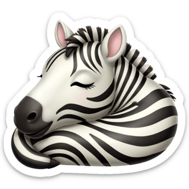 Meme-Worthy Cute Sleeping Zebra Portrait Emoji, Head resting peacefully with a contented smile, showcasing a lean, graceful build and a luxuriously soft striped Fur, eyes shut in a serene, restful nap, Simplified yet hilariously adorable features, highly detailed, glowing with a soft, drowsy light, high shine, relaxed and utterly lovable, stylized with an air of playful laziness, bright and heartwarming, soft glowing outline, capturing the essence of a comically sleepy zebra, so meme-worthy it feels like it could instantly become the next viral sensation of adorable slumber! sticker