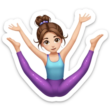 girl with long brown hair with messy bun, chaotic sparkle eyes cartwheel sticker