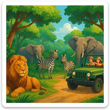digital illustration of jungle safari sticker