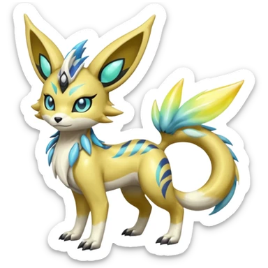 Splash-marked Exotic Meloetta-Zeraora-Lombax-Renamon-Protogen-Palkia-hybrid-fusion-Fakémon-creature, full body sticker