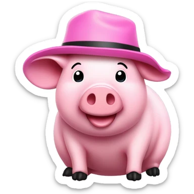 Un cerdito rosa con una gorra de color negro y el cerdito feliz sticker