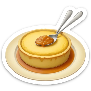 a deep dish plate with a yellowish food in it, a bit like polenta, but it is in a bit of small small lumps and very dry. with a bit of applesauce on top on the side and a spoon sticking out sticker