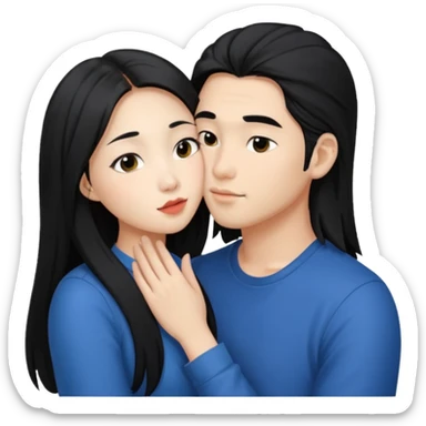 Asian girl with long hair kissing her man on the cheek sticker