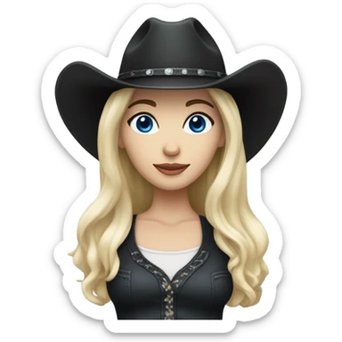 pale skin woman, black hair, black cowgirl hat, blue eyes sticker