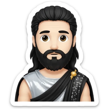Pluto from Roman Deities with long black hair and beard , black sequin toga sticker