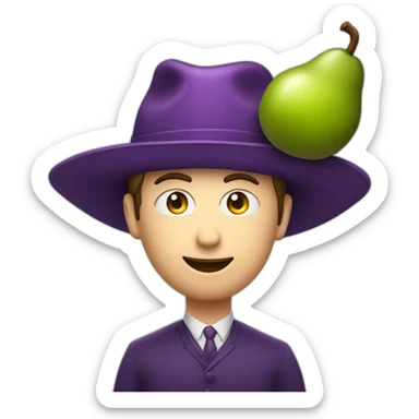 A single plum floating in perfume in a man’s hat sticker