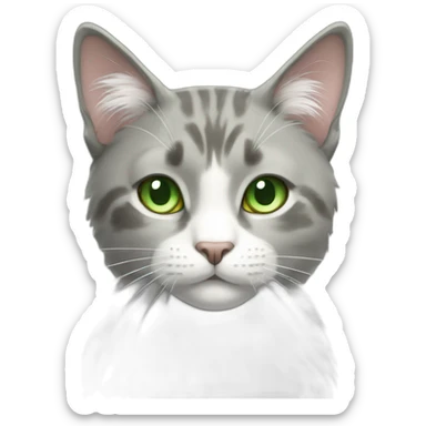 cat grey fur with white stains and green eyes sticker