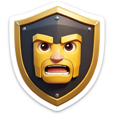 Clash of Clans aesthetic: Cinematic Playful Pixel 3D Shield Portrait Emoji, rendered in a 3D vector-style similar to standard emojis with minimal shading and bold, simplified shapes. A compact, distinct form with signature details, softly glowing with a pixelated adventure charm. Simplified yet unmistakably iconic, highly detailed and consistent, glowing with a soft radiance and high shine. Stylized with a touch of classic pixel-art charm and a soft glowing outline, capturing the essence of a beloved gaming relic with a friendly, playful manner! sticker