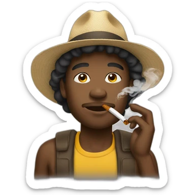 black man smoking outside wearing a hat sticker