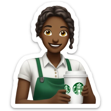 Girl starbucks barista smiling holding coffee sticker