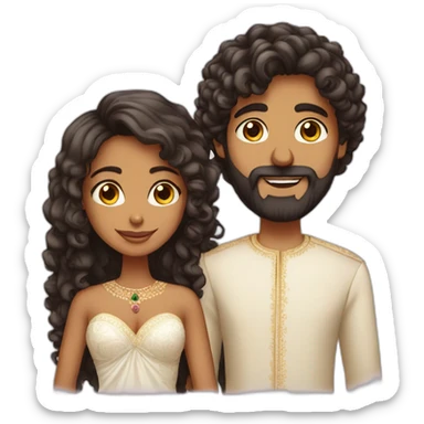 indian girl with curly hair marrying indian guy with straight hair and beard sticker