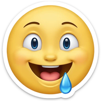 Emoji, yellow round laughing tilted ahead face with blue tears of fun sticker