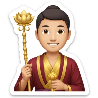 asian man, scepter, buddhism, lotus sticker