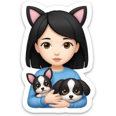 Cute chibi girk with black hair and cute puppy dog ears  sticker