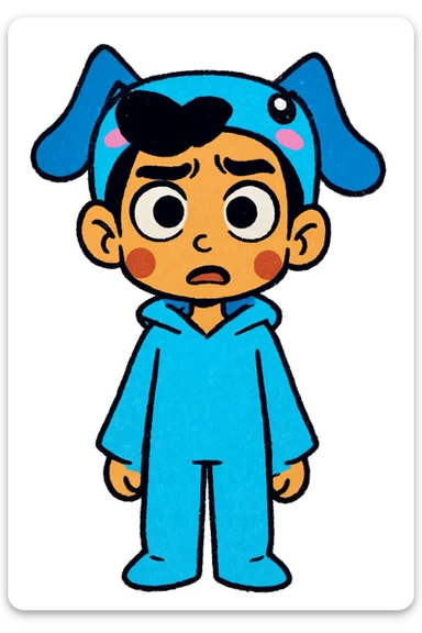 Keep the picture quality and style exactly the same as the original image. Edit the character to have a confused expression, preserving all details and style. sticker