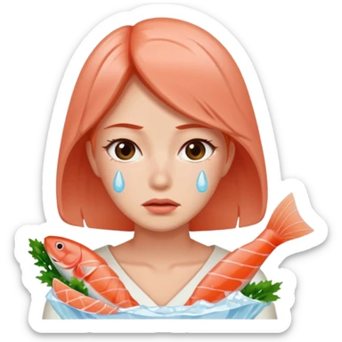 woman sweating salmon sashimi tears sticker