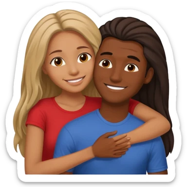 dark skin girlfriend hugs mixed boyfriend with long hair  sticker