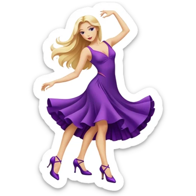 long blonde hair, dancing a tango in a purple dress and purple heels  sticker