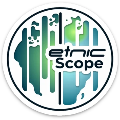 Minimalist circular logo with a stylized barcode morphing into a globe, with company name "EthicScope" elegantly incorporated into the design. Clean greens and blues with neutral tones. Professional tech-forward design. sticker