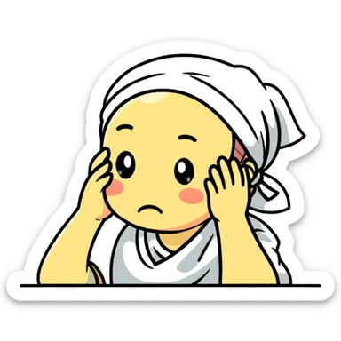 Cartoon character wiping forehead with handkerchief, sweating heavily sticker