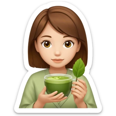 Brown hair girl holding matcha sticker