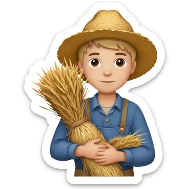 boy farmer, hug a bundle of straw sticker