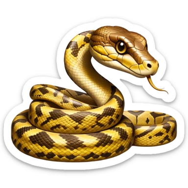 cinematic-python-realistic-full-body-coiled-emoji,-thick-scaled-body-looped-tightly,-intricate-brown-and-gold-patterned-scales-reflecting-light,-head-tilted-dramatically,-slitted-eyes-staring-calmly,-simplified-yet-realistic-focused-feature sticker
