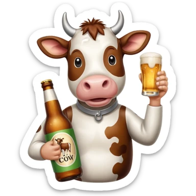 cartoon cow holding a Spotted Cow beer bottle sticker