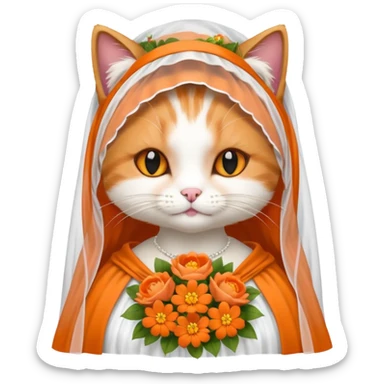 Cat bridesmaid with flowers and white veil sticker