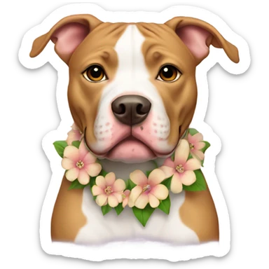 Tan pit bull with flower collar sticker