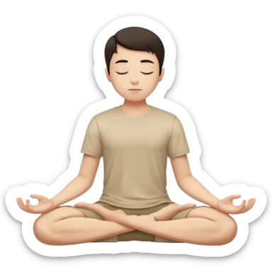 rapaz magro cabelo escuro, camiseta bege e  bermuda bege escuro, corpo inteiro meditan sticker